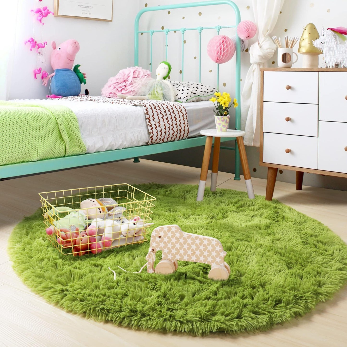 Pink Round Area Rugs 6Ft for Bedroom Living Room, Big Fluffy Shag Circle Rug for Kids Playroom, Cute Preppy Room Decor for Teen Girls, Cozy Fuzzy Furry Plush Carpets for Baby Nursery, Dorm, Classroom