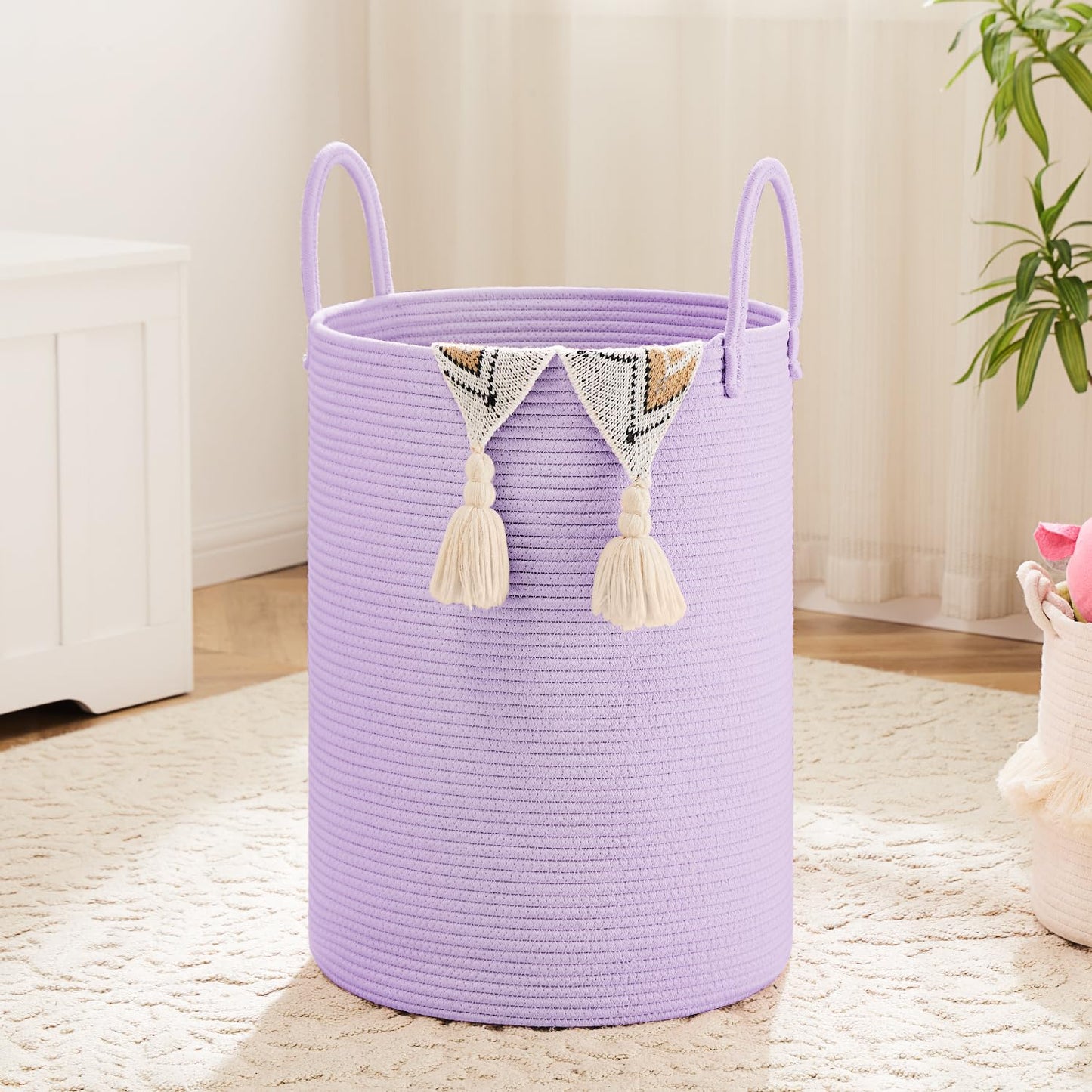 Laundry Basket,Woven Cotton Rope Laundry Hamper,60L for Decor Storage of Dirty Clothes,Toys and Blankets in Bathroom,Baby Room and Living Room
