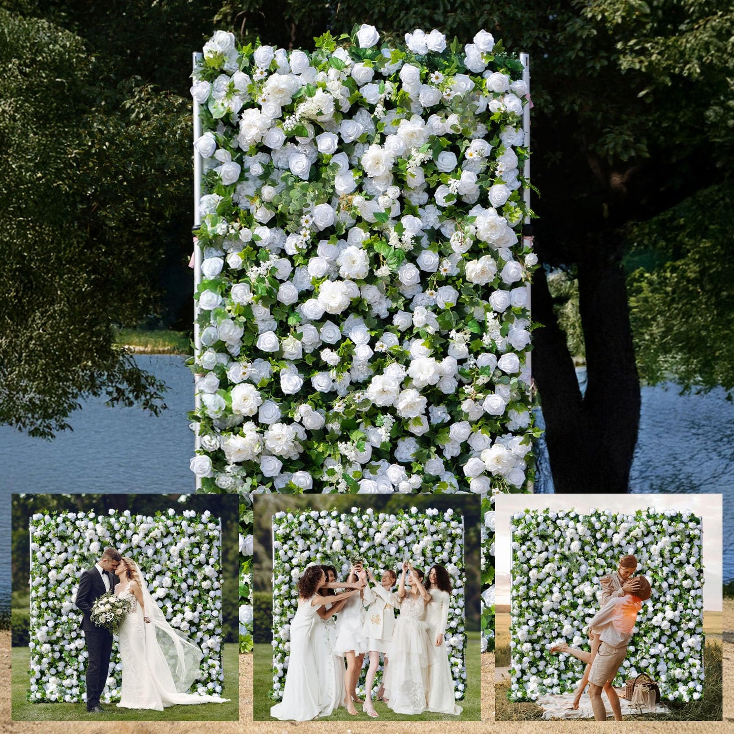 Artificial Luxury‌ Flower Wall Panels, Gorgeous 3D Silk Floral Backdrop for Wedding, Baby Show, Party and Home Decor, Quick Assembly/Storage, Eco ＆ Pet Friendly, 2 pcs, Each Panel 2*8 ft.