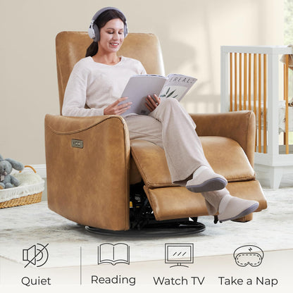 CHITA Power Recliner Chair Swivel Glider, FSC Certified Upholstered Living Room Nursery Reclining Sofa Chair with Lumbar Support, Linen