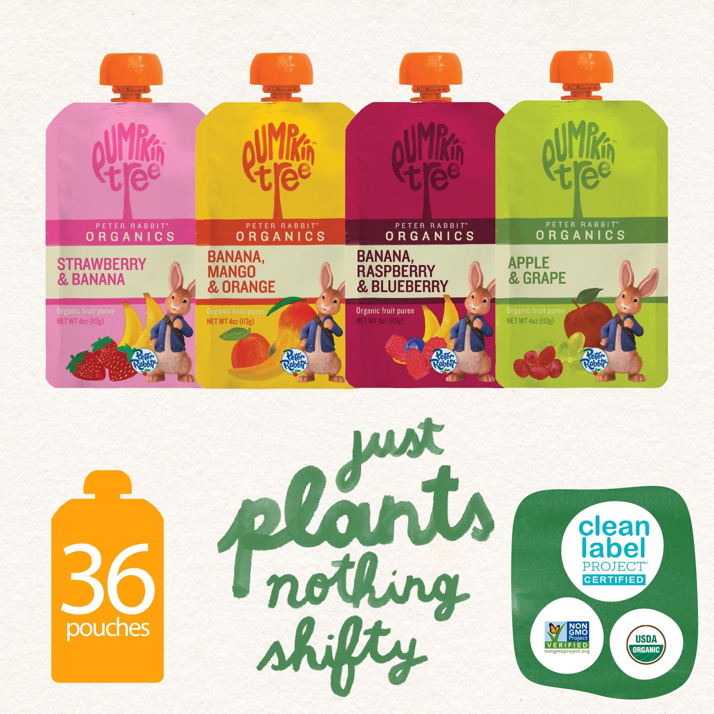 Peter Rabbit Organics Fruit Vegetable, Squeezable Pouches, 4 Ounce (Pack of 18)