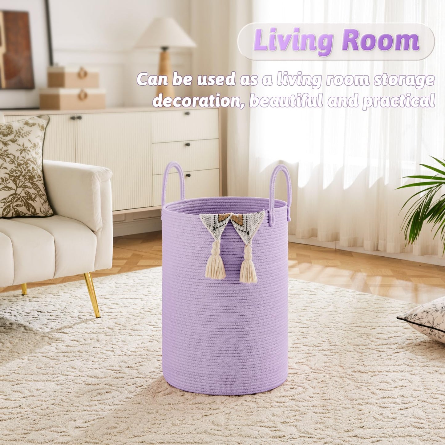 Laundry Basket,Woven Cotton Rope Laundry Hamper,60L for Decor Storage of Dirty Clothes,Toys and Blankets in Bathroom,Baby Room and Living Room