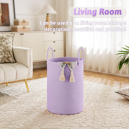 Laundry Basket,Woven Cotton Rope Laundry Hamper,60L for Decor Storage of Dirty Clothes,Toys and Blankets in Bathroom,Baby Room and Living Room