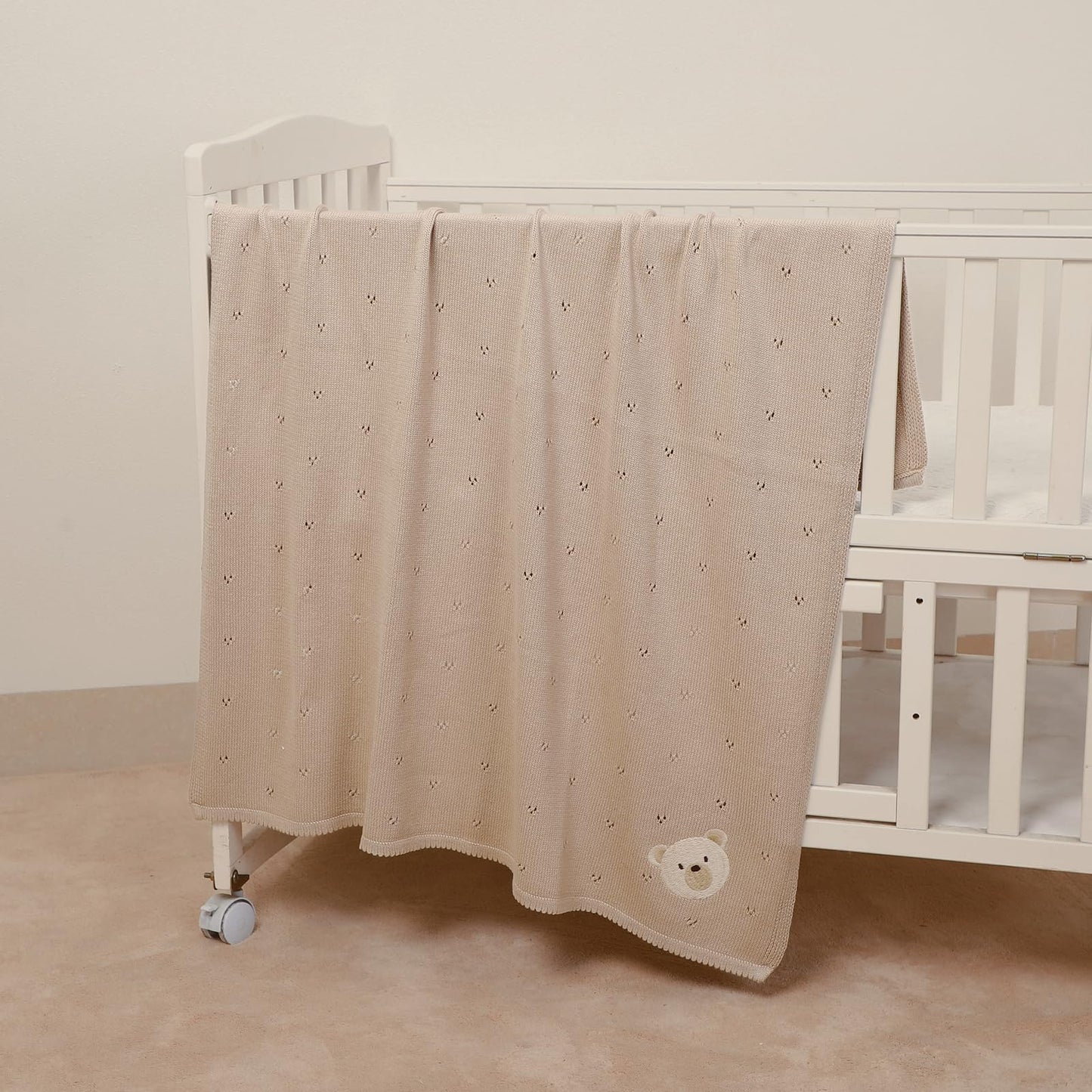 mimixiong Organic Cotton Baby Blanket Neutral Knitted Soft Crib Nursery Swaddling Receiving Blankets for Newborn Baby Boy Girl 40x30 Inch (Oatmeal)