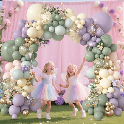 Amandir 173Pcs Pink Blue Green Balloon Arch Garland Kit, Dusty Baby Pink Mauve Pastel Mist Haze Green Blue Gold Confetti Balloons for Baby Shower Gender Reveal Wildflower Birthday Party Decorations