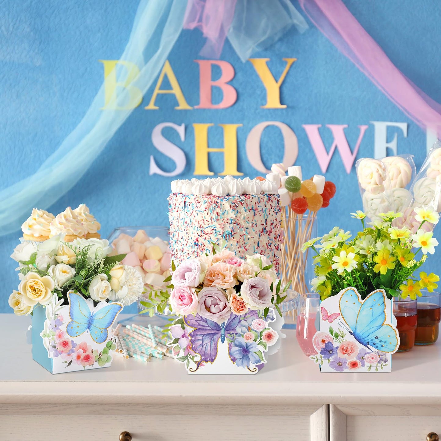 Fuutreo 6 Pcs Butterfly Centerpieces for Baby Shower, Birthday, Tea Party Favors, Tables Decor, Themed Party Supplies, Wedding Decorations