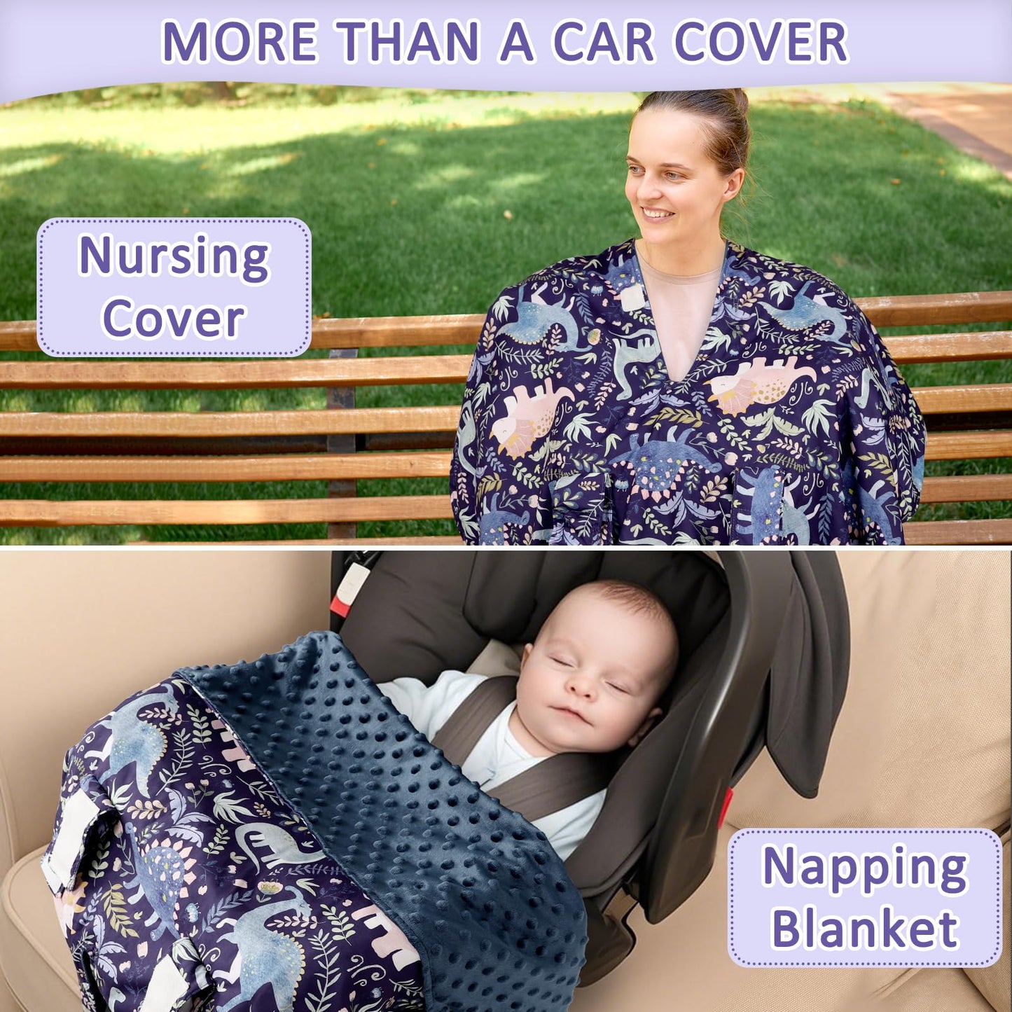 Baby Car Seat Cover, Breathable Infant Carseat Cover for Summer Peekaboo Opening Car Seat Canopy Cover, Nursing Cover for Baby Boys Girls (Blue Dinosaurs)