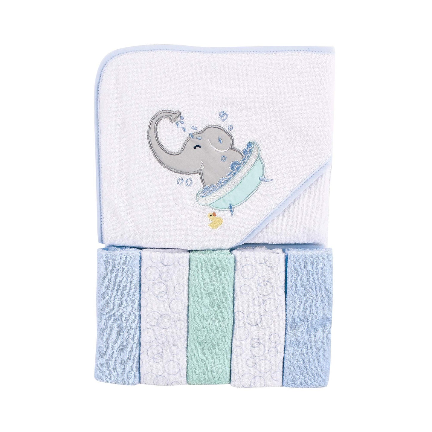 Luvable Friends Unisex Baby Hooded Towel with Five Washcloths, Cotton,Polyester,Ikat Elephant, One Size