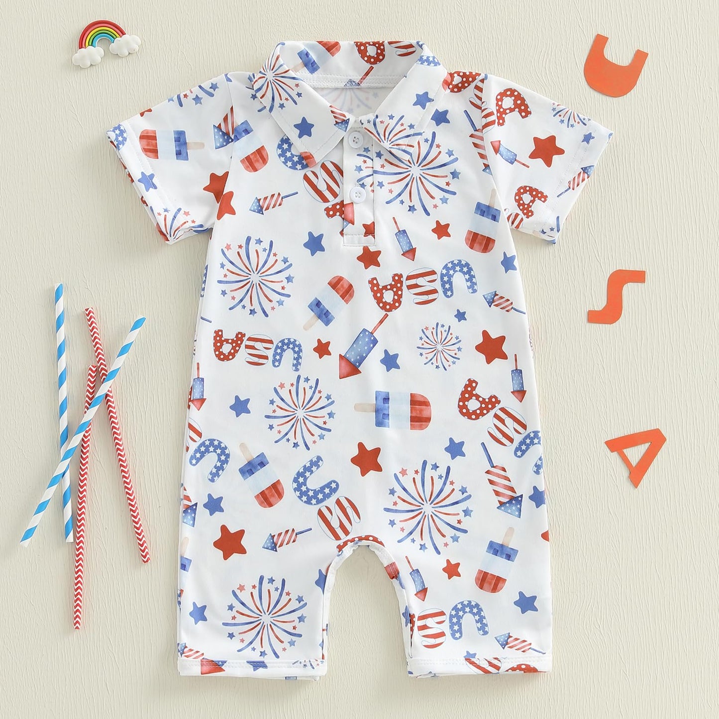 Baby Boy Rompers Half Button-up Jumpsuit Short Sleeve Bodysuit Summer Clothes