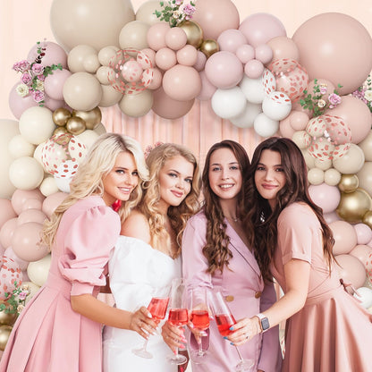 Amandir 173Pcs Pink Blue Green Balloon Arch Garland Kit, Dusty Baby Pink Mauve Pastel Mist Haze Green Blue Gold Confetti Balloons for Baby Shower Gender Reveal Wildflower Birthday Party Decorations