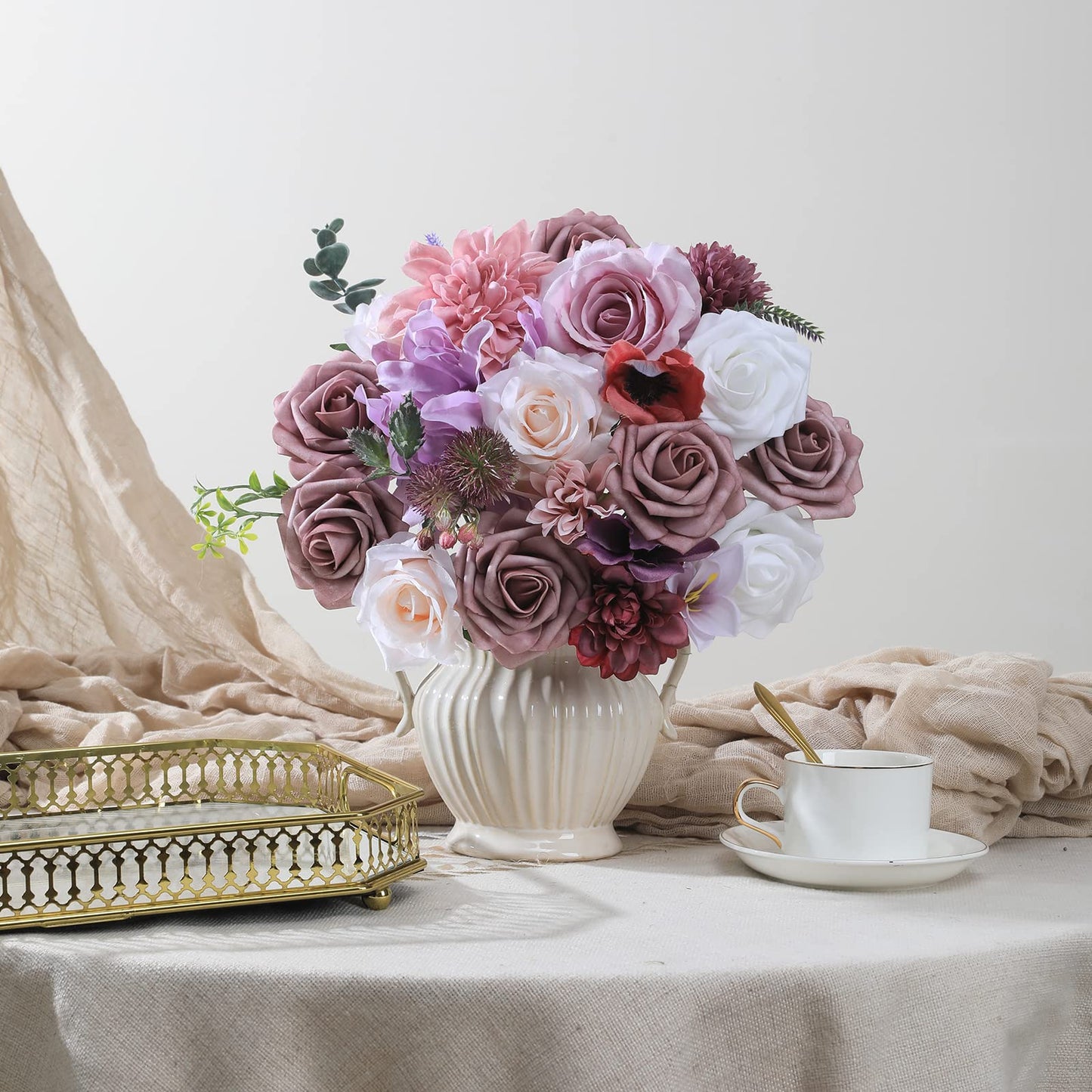 Artificial Flowers Combo for DIY Wedding Bouquets Combo Centerpieces Arrangements Party Bridal Baby Shower Home Decorations-Blush Pink