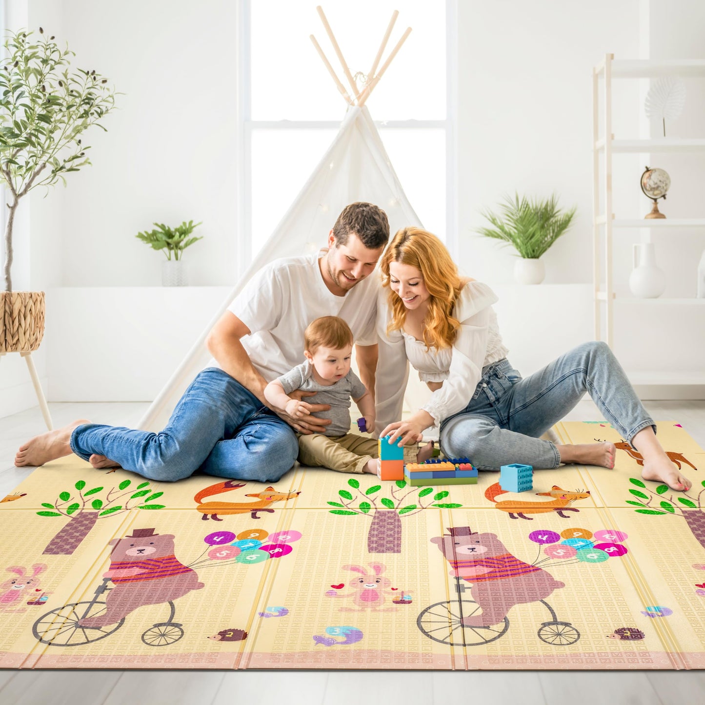 Sorbus Foldable Baby Play Mat, Kids Foam Mats for Floor with Travel Bag - Waterproof Foldable Play Mats for Babies, Infants, Toddlers, and Kids Playtime & Tummy Time 78x70x0.4 (Safari Party)