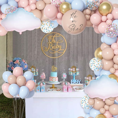 Amandir 185Pcs Gender Reveal Decorations, Double-Stuffed Pastel Pink and Blue Brown Nude Balloon Arch Kit White Cloud Hanging Moon Star Garland Boho Neutral Boy or Girl Bear Baby Shower Party Supplies