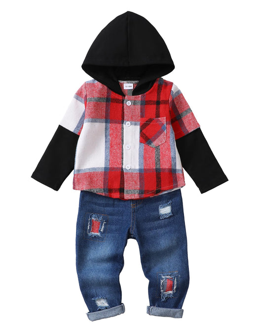 NZRVAWS Baby Boy Clothes Toddler Outfit Infant 6 12 18 24 Months2 3 4T Sweatsuit Ripped Jeans Fall Winter Clothing