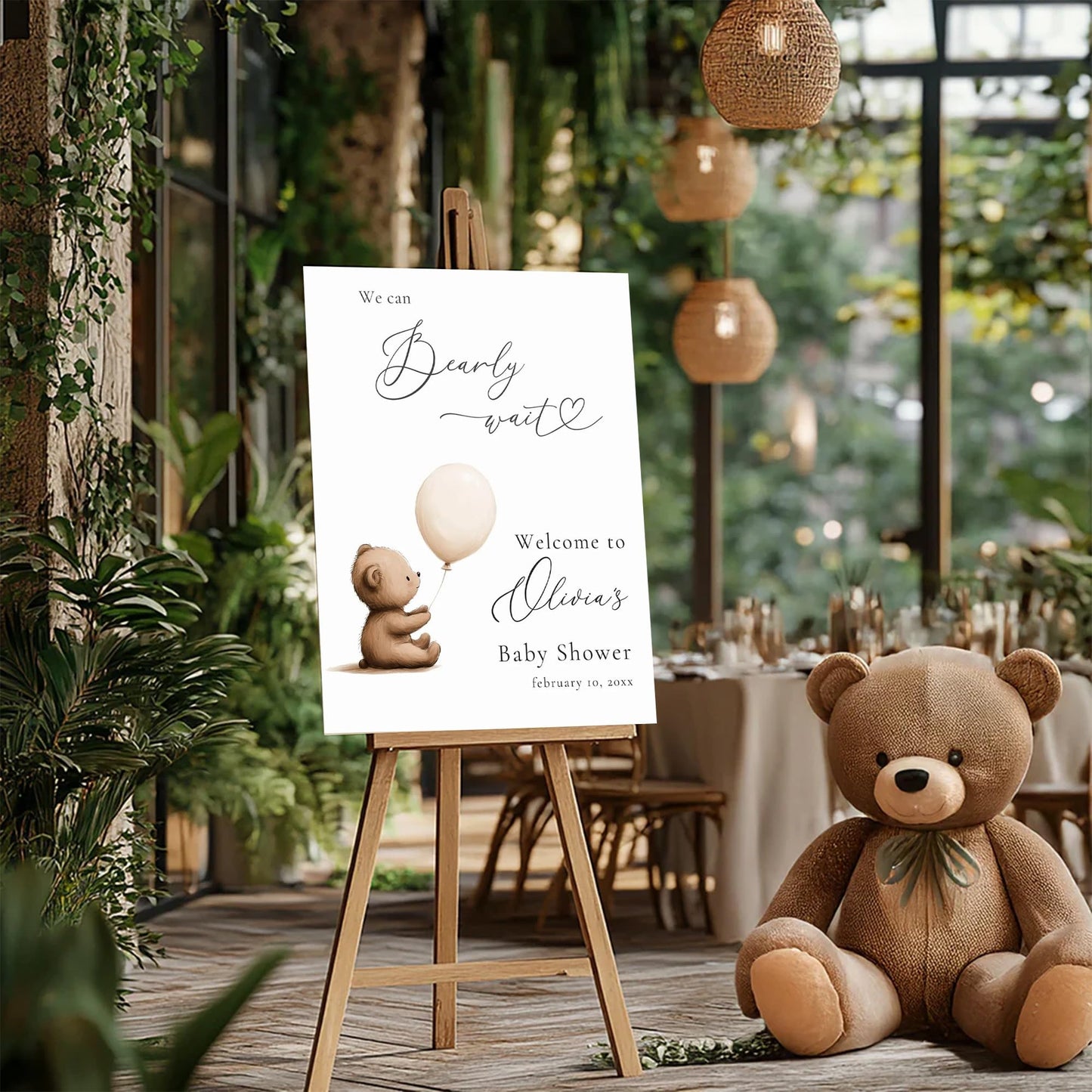 Personalized We Can Bearly Wait Baby Shower Welcome Sign, Welcome to Baby Shower Sign - Teddy Bear & Balloon Theme Décor #5