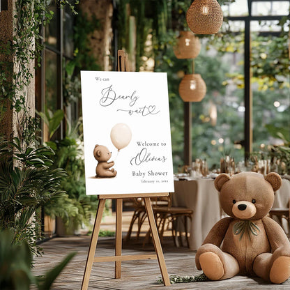 Personalized We Can Bearly Wait Baby Shower Welcome Sign, Welcome to Baby Shower Sign - Teddy Bear & Balloon Theme Décor #5