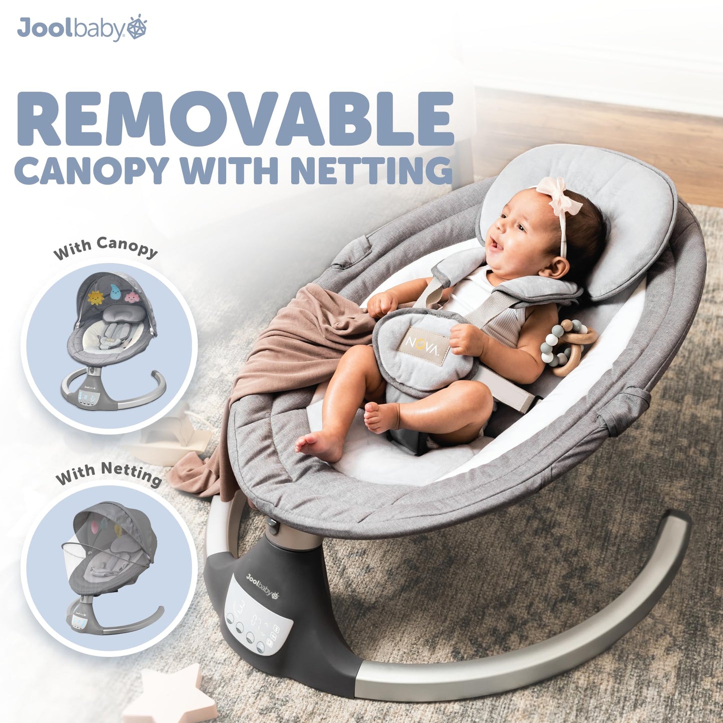 Jool Baby Nova Nature Baby Swing for Newborns – Natural Wood Toys, Electric Motorized Infant Swing, Bluetooth Music