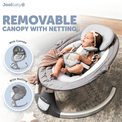 Jool Baby Nova Nature Baby Swing for Newborns – Natural Wood Toys, Electric Motorized Infant Swing, Bluetooth Music