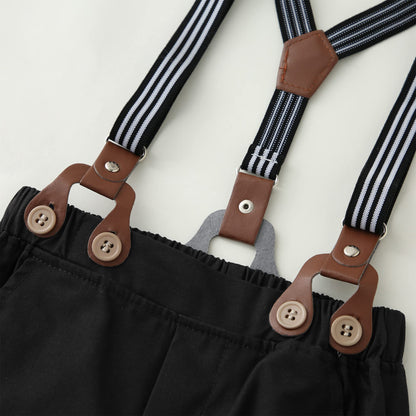 ZOEREA Baby Boy Suit 0-24M Gentleman Outfit Clothes Set Infant Long Sleeve Dress Shirt+Suspender Pants+Bowtie+Beret Hat