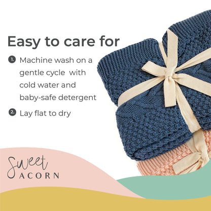 Knit Baby Blanket in Elegant Pattern, Organic Cotton Blankets for Crib or Stroller, Receiving Blankets - Salt White