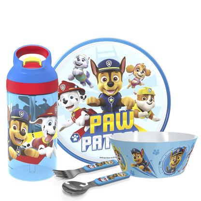 Zak Designs 5-Piece Dinnerware Set, Baby Shark - Durable Plastic & Stainless Steel - Includes Water Bottle, 8-Inch Plate, 6-Inch Bowl, Fork & Spoon - Suitable for Kids Ages 3+