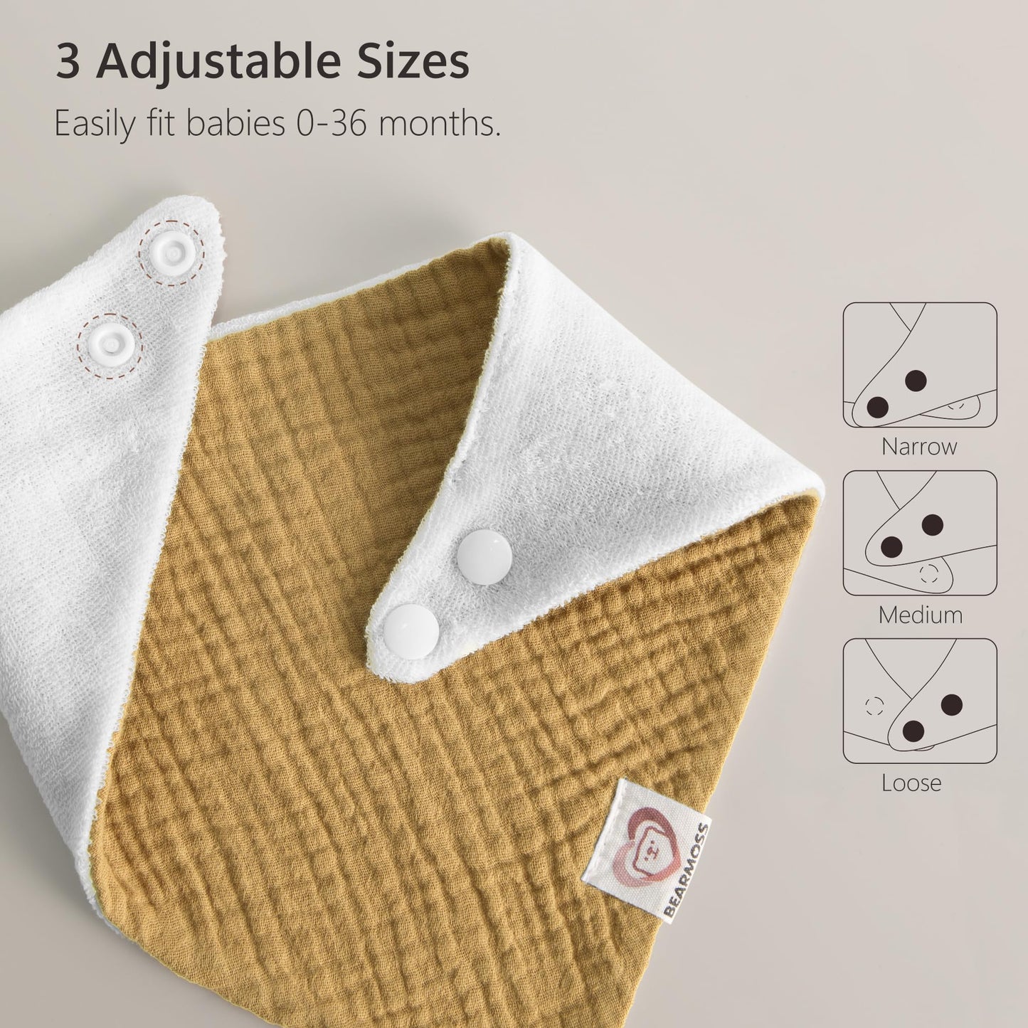 Bearmoss Muslin Baby Bibs 8 Pack Soft Bandana Bibs for Drooling & Teething, Absorbent Burp Cloths with Adjustable Snaps