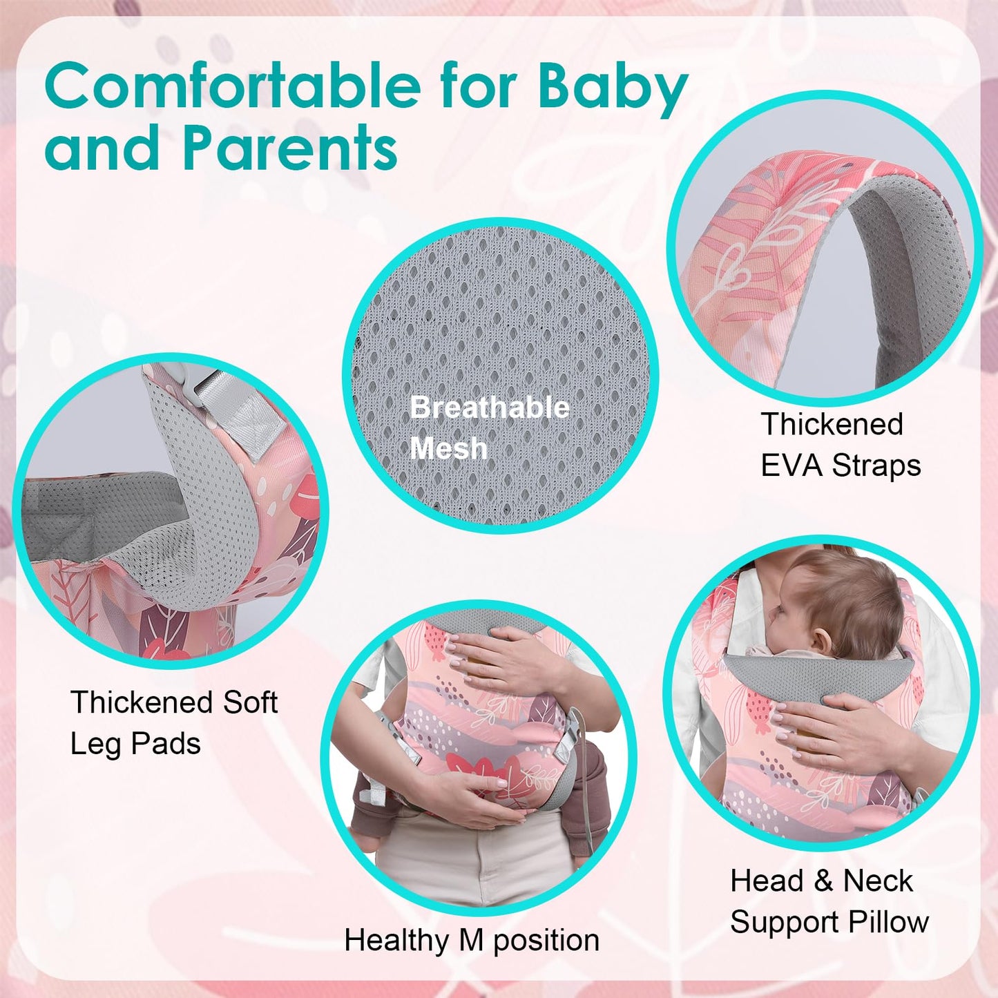 Baby Carrier Newborn to Toddler, Ergonomic Adjustable Toddler Carriers for 7-65 Lbs, Cozy Lightweight Infant Carrier with Neck Support, Baby Holder Carrier with Lumbar Support for Mom Dad