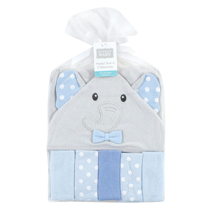 Hudson Baby Unisex Baby Hooded Towel and Five Washcloths, Modern Giraffe, One Size