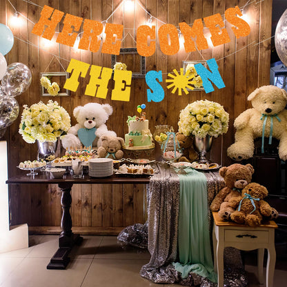 Pre-Strung Baby Shower Banner Oh Baby Sign Rose Gold Glittery Letters | Teddy Bear Gender Reveal Decorations | Baby Sprinkle Decorations for Girl Boy | Baby Gender Reveal Party Decoration Supplies