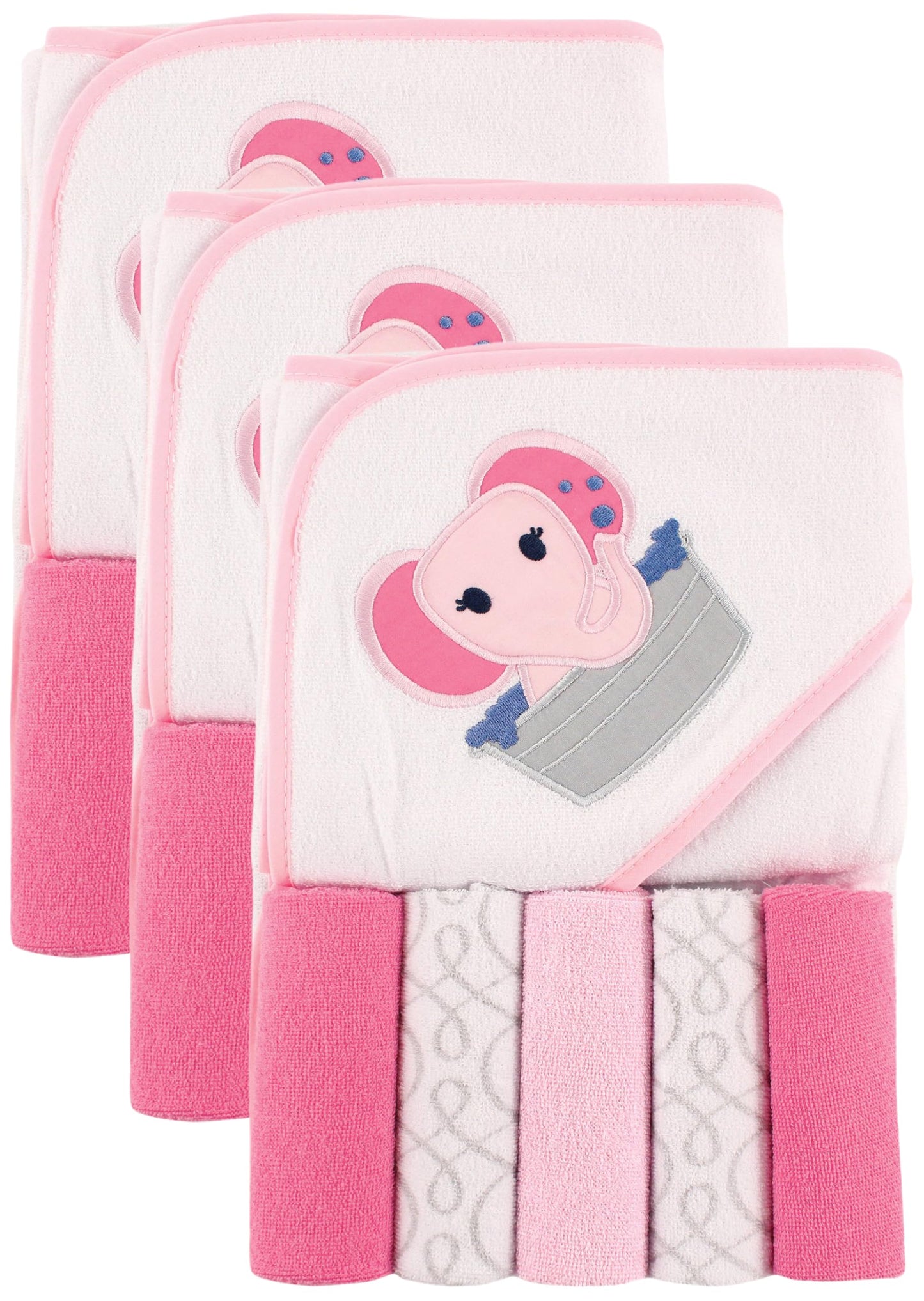 Luvable Friends Unisex Baby Hooded Towel with Five Washcloths, Cotton,Polyester,Ikat Elephant, One Size
