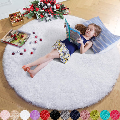 Pink Round Area Rugs 6Ft for Bedroom Living Room, Big Fluffy Shag Circle Rug for Kids Playroom, Cute Preppy Room Decor for Teen Girls, Cozy Fuzzy Furry Plush Carpets for Baby Nursery, Dorm, Classroom
