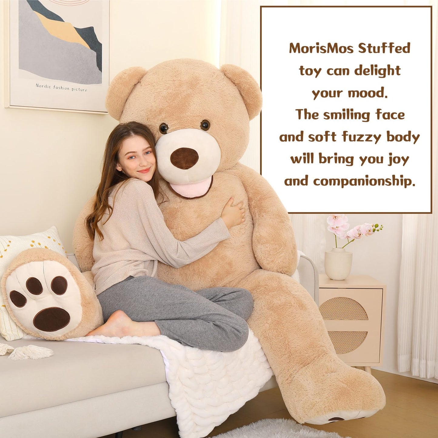MorisMos Smile Giant Teddy Bear, 51inch Large Stuffed Bears with Big Footprints, Big Stuffed Animals Cuddly Plush Gifts for Girlfriends, Boyfriend, Dark Brown