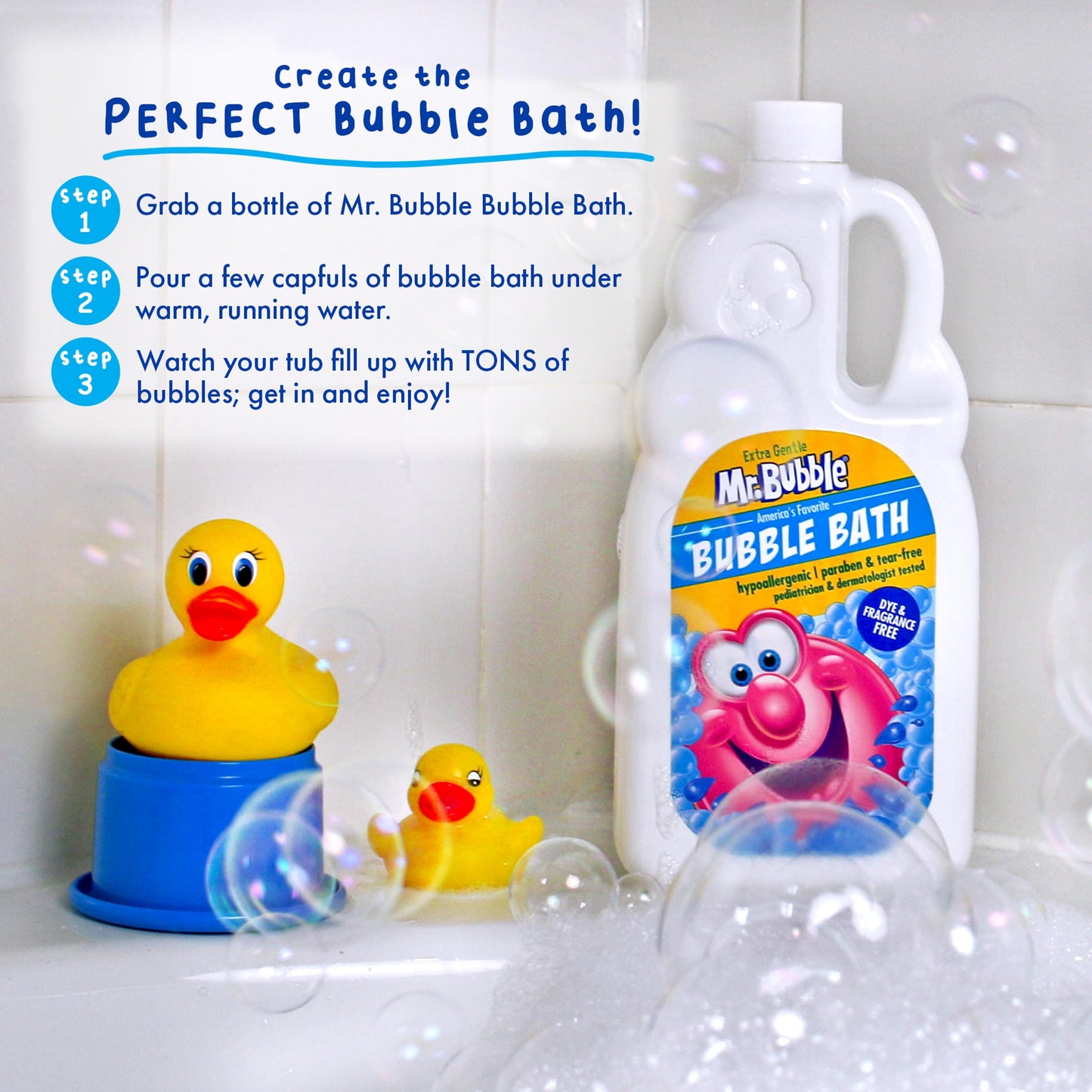 Mr. Bubble Extra Gentle Bubble Bath - Hypoallergenic, Tear Free Bubble Bath Solution Perfect for Sensitive Skin (Pack of 2 Bottles, 16 fl oz Each)