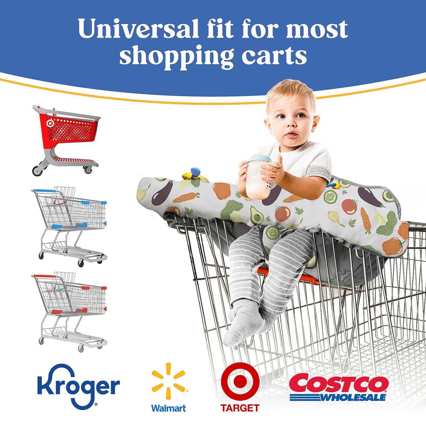 Shopping Cart Cover for Baby PILLANI, High Chair Cover for Restaurant Seat, Grocery Cart Cover for Baby Girl and Boy, Cotton Buggy Covers for Babies, Toddler Shopping Cart Cover