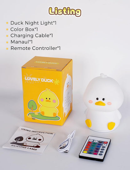L LOHAS LED Cute Duck Night Light, Kawaii Duck Lamp, Desk Decor, Cute Stuff, Squishy Duck Light, 16 Colors Table Lamp with Remote Control, USB Rechargeable, Ideal Funny Gifts