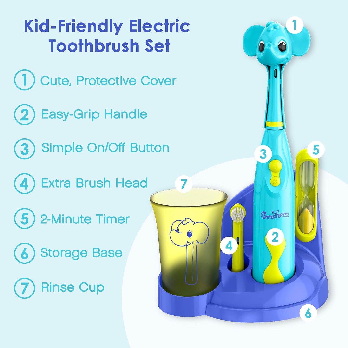Brusheez Kids’ Electric Toothbrush Set - Safe & Effective for Ages 3+ - Parent Tested & Approved with Gentle Bristles, 2 Brush Heads, Rinse Cup, 2-Minute Timer, & Storage Base (Sparkle The Unicorn)