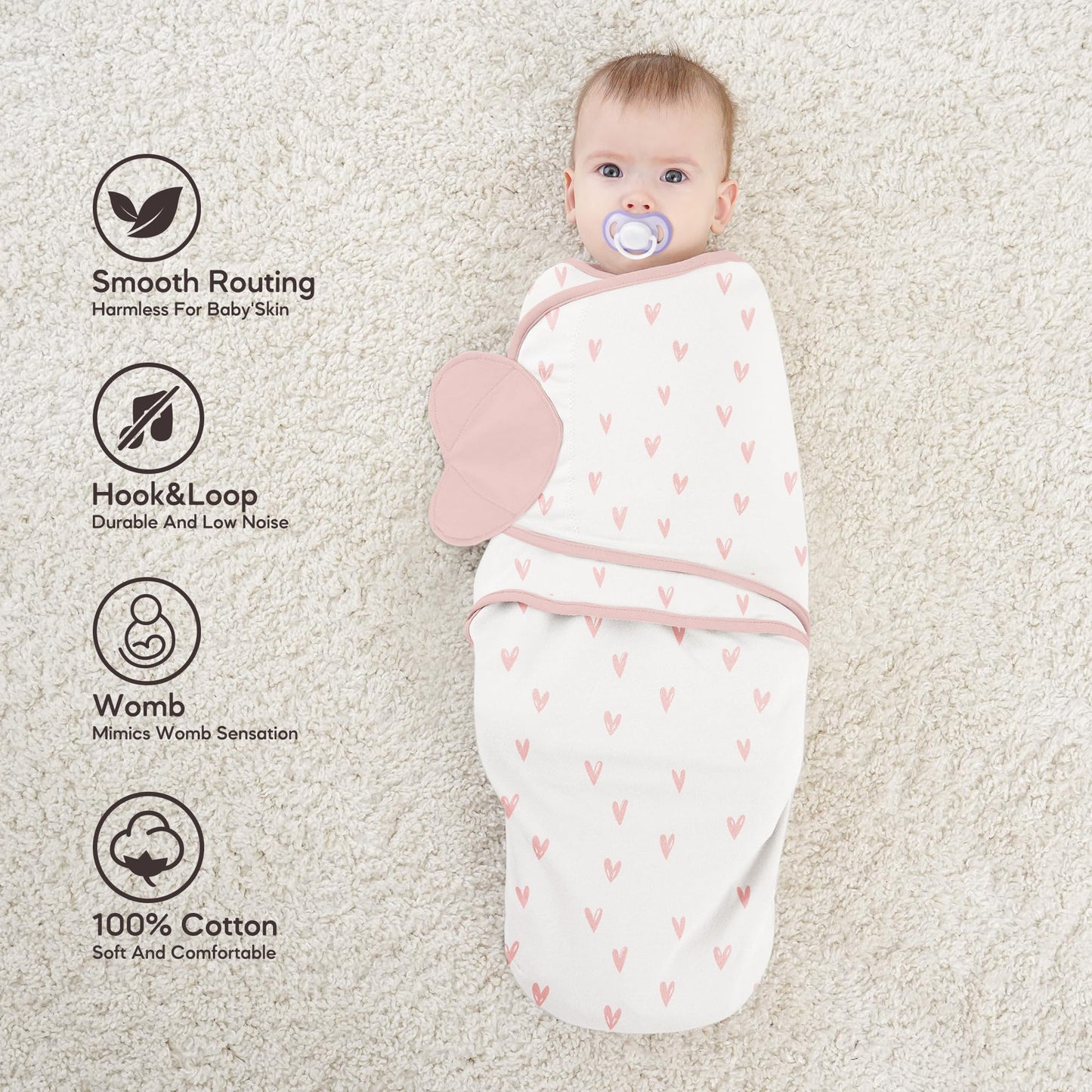 Susurration Swaddles for Newborns, 100% Cotton Baby Swaddle Sleep Sack, with Adjustable Velcro, Breathable and Durable Unisex Swaddle Sleep Sack, 3 Pack
