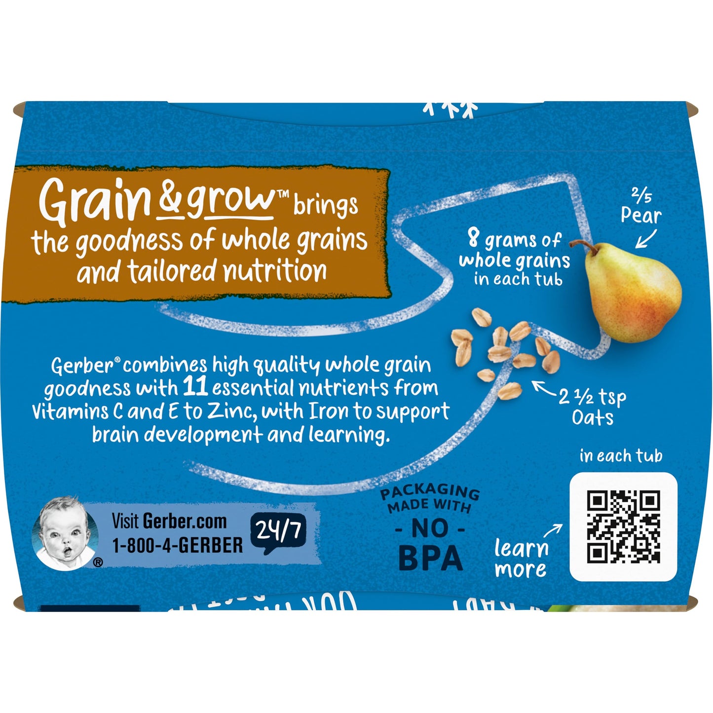Gerber Baby Food 2nd Foods, Mixed Cereal, Pears & Cinnamon with Oatmeal Puree, 4 Ounce Tubs, 2-Pack (Pack of 8)