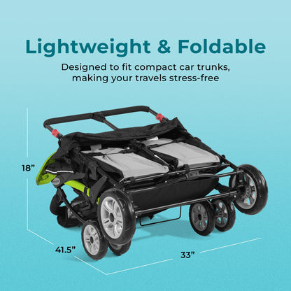 Gaggle by Foundations Compass Quad 4 Seat Stroller | 4-Seat Stroller for Daycare | Oversized UV Blocking Canopy | 5-Point Harness | Easy Loading | Storage Bucket | Black