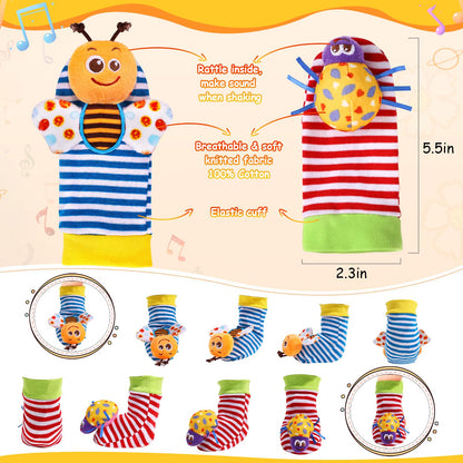 Baby Wrist Rattle Socks and Foot Finder Set Baby Rattles Toys for 0-12 Month, Infant Girl Boy Toys for Babies 3-6 Months, Newborn Hand & Foot Toys for 0 to 9 Months, Baby Easter Gifts
