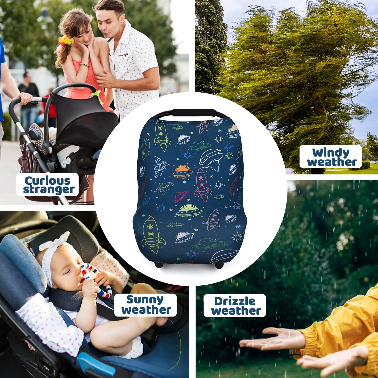Rquite All-in-1 Car Seat Cover Baby, Carseat Covers for Girl Boy, Stretchy Soft Infant Car Seat Cover, Multi-use Baby Carrier Cover, Car Seat Canopy, Stroller Sun Shade, Nursing Breastfeeding Cover