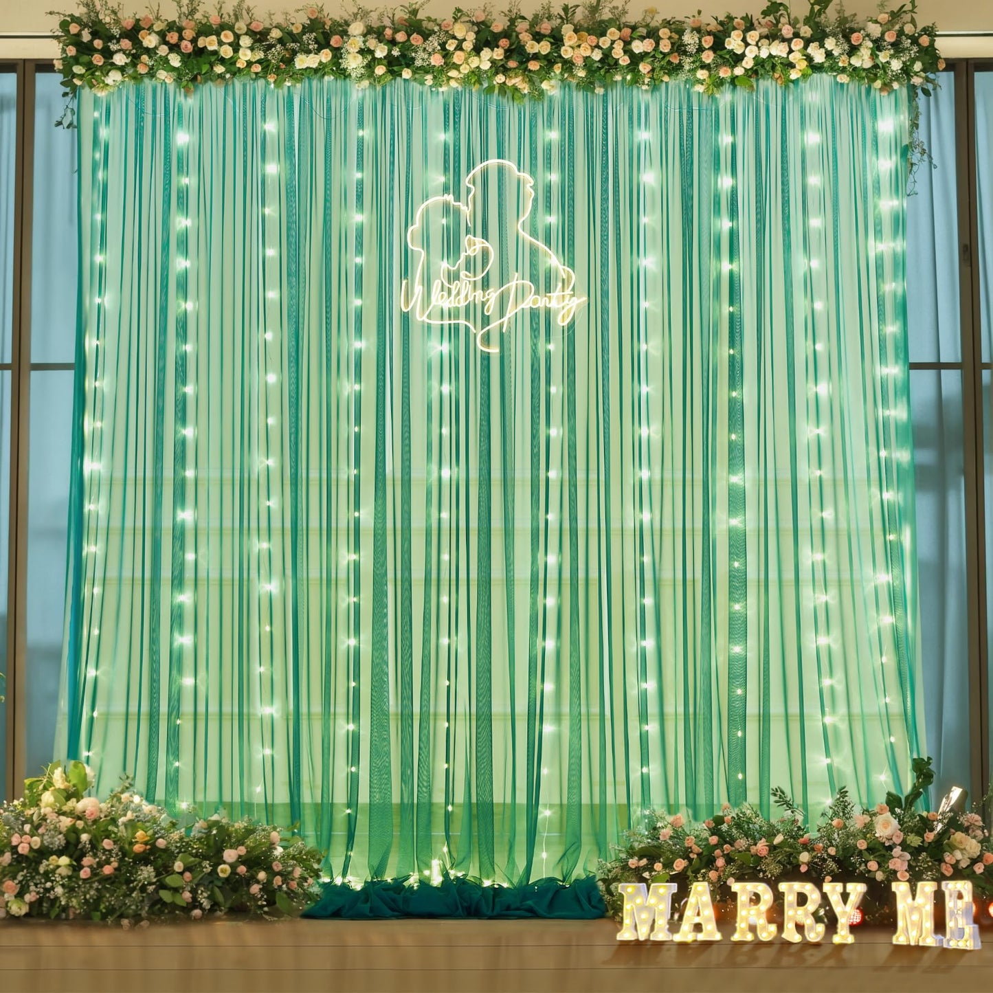 White Tulle Backdrop Curtain with Lights String for Parites 10×8ft Sheer Backdrop Curtains White Curtain Backdrop for Wedding Baby Shower Birthday Party Photo Shoot Decorations(2 Panels 10ft×8ft)