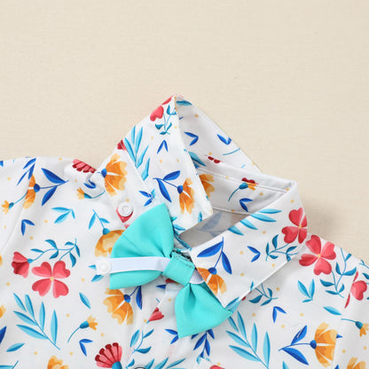 WESIDOM Baby Boy Clothes Suit 0-24 Months Gentleman Outfits, Short Sleeve Dress Romper+Bowtie+Detachable Suspender Shorts Set