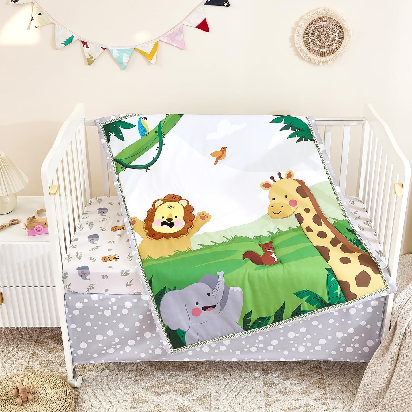 3-Piece Crib Sets for Boys - Ultra Soft Baby Boy Crib Bedding Set Includes Crib Comforter, Sheet & Skirt (Dinosaur)