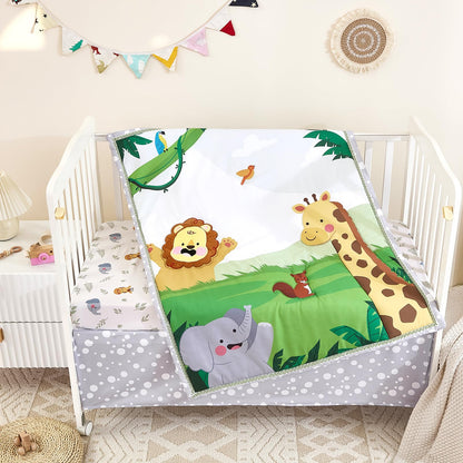 3-Piece Crib Sets for Boys - Ultra Soft Baby Boy Crib Bedding Set Includes Crib Comforter, Sheet & Skirt (Dinosaur)