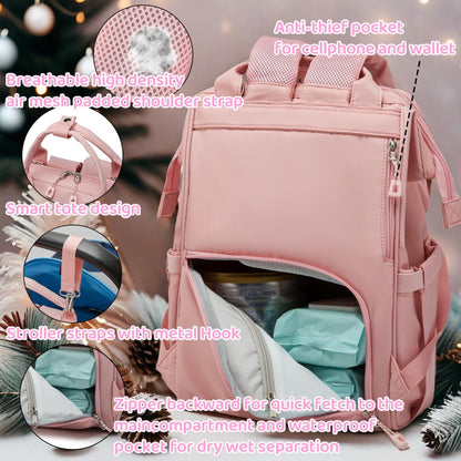 Diaper Bag Backpack for Dad and Mom with USB Charging Port Stroller Straps and Insulated Pocket,army military Travel Nappy Backpack for Daddy/Mommy (Black)