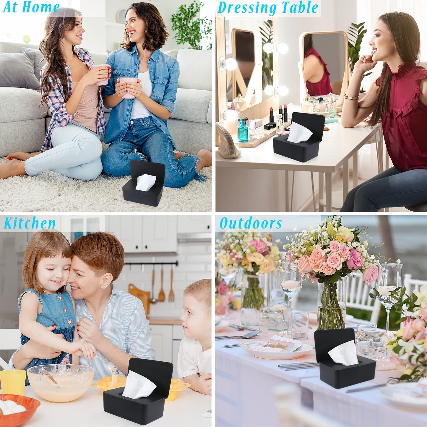 Wet Wipes Storage Box, 2 Pack Wipes Dispenser Holder Tissue Storage Boxes Case with Lid Diaper Wipes Dispenser Box Dustproof Napkin Container with Sealing Design (Black)