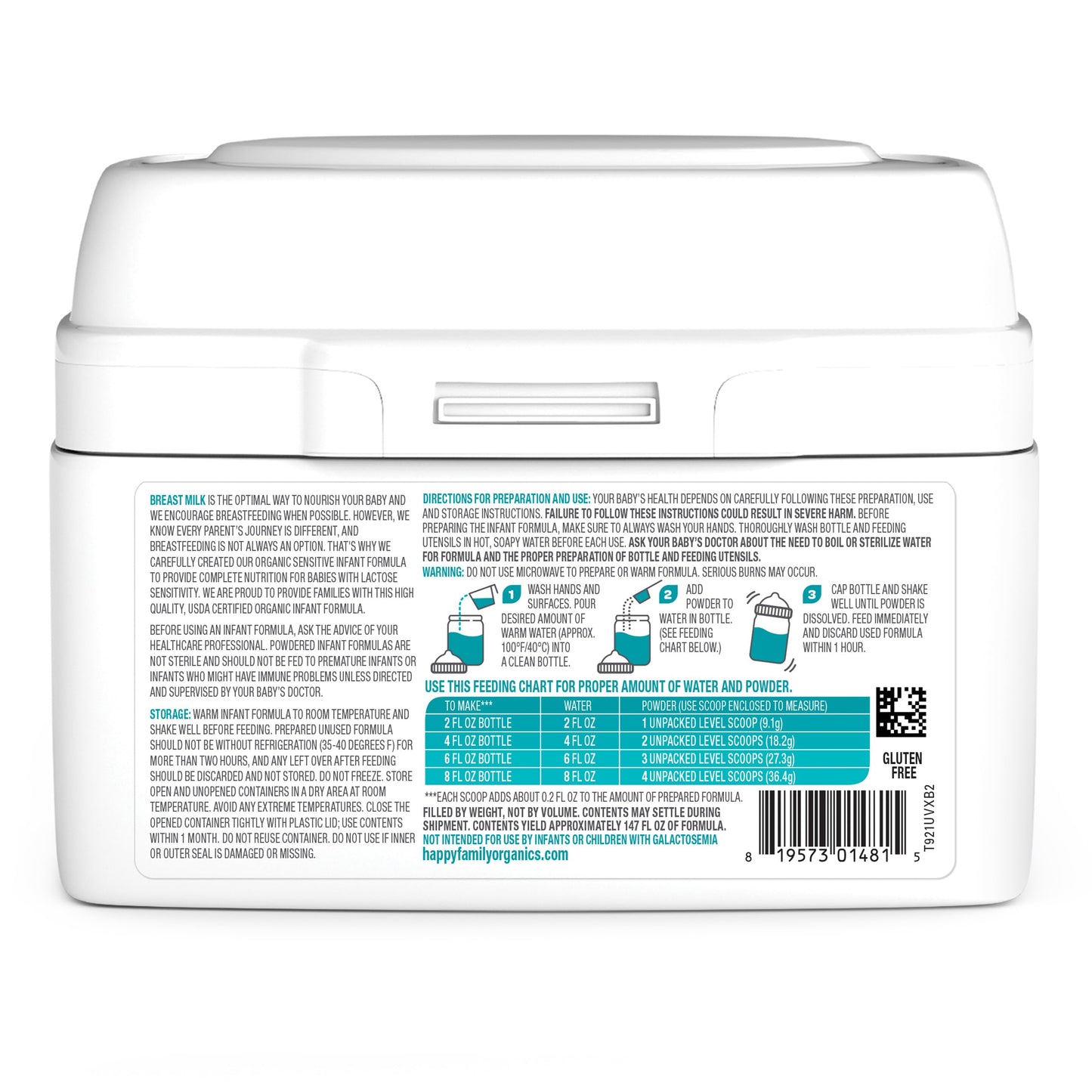 Happy Baby Organics Infant Formula Milk Based Powder packaging may vary, Stage 1 Sensitive, 21 Ounce