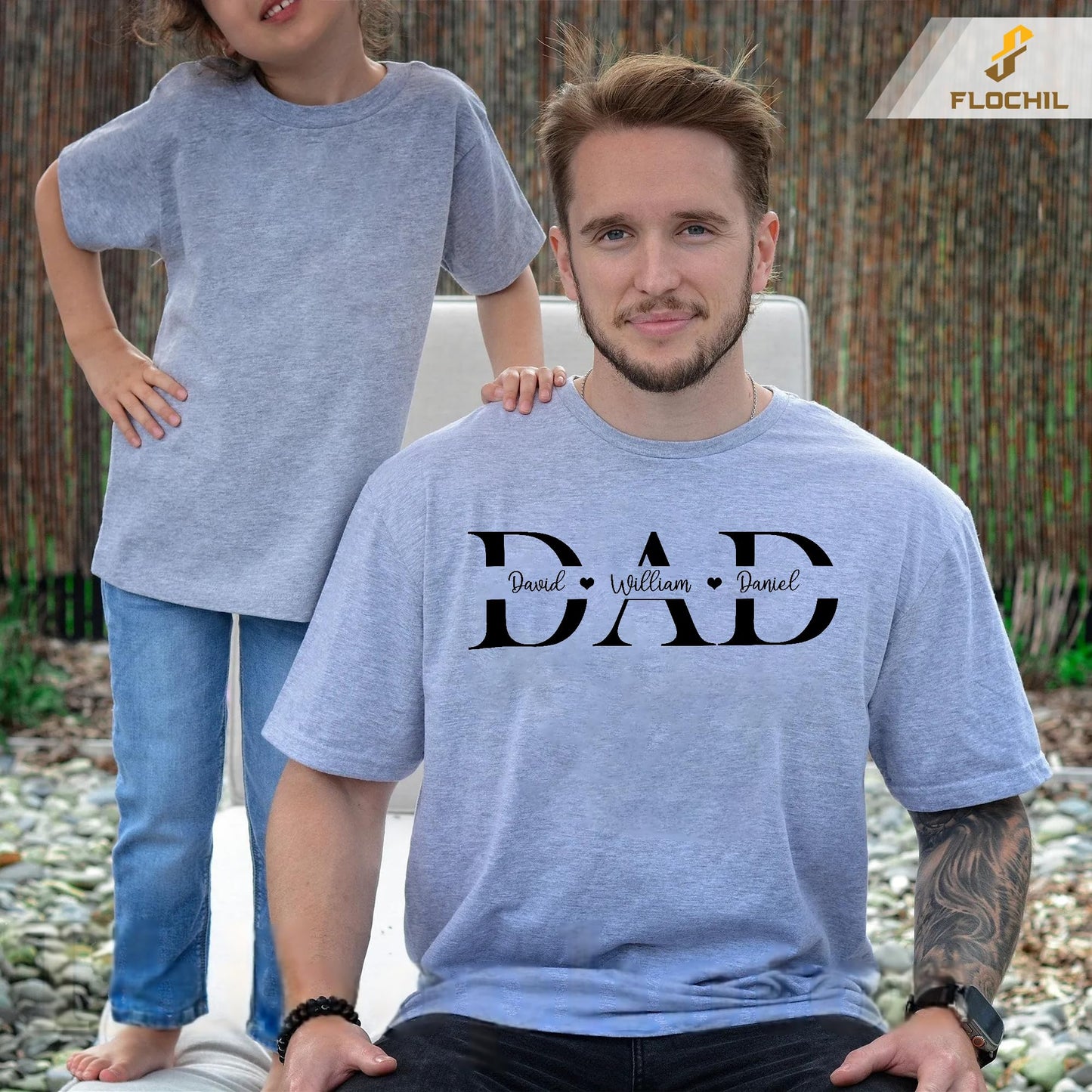 FLOCHIL Personalized Fathers Day Shirts with Kids Name, Custom Dad Shirts for Men, Gifts for Dad, Fathers Day, Christmas