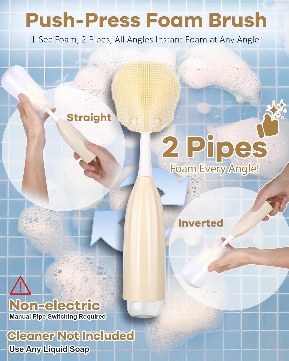XANGNIER Baby Bottle Brush Kit with Press Foaming Dispenser & Drying Rack – Innovative Bottle Cleaner Set for Baby Bottles, Nipples, Breast Pumps, Straws & Baby Accessories，Newborn Essentials